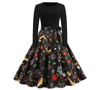 Vestito natalizio da donna, divertente, abito da cocktail di grandi dimensioni, vintage, anno 50s, pin-up, a maniche lunghe, merry christmas chic e affascinante Xmas casual da sera, festa, cerimonia