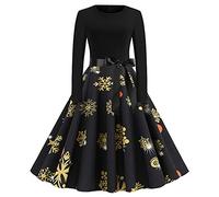 Vestito natalizio da donna, divertente, abito vintage chic e affascinante Xmas anni 50 pin up, casual, maniche lunghe, Natale, vestibilità aderente, di grandi dimensioni, Natale, Merry Christmas
