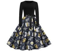 Vestito natalizio da donna, divertente, abito vintage Pin Up anni 50, chic e affascinante Xmas Swing Noel Dress Taglio aderente a maniche lunghe Merry Christmas Casual Costume per cocktail party