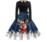 Vestito Natalizio da Donna - Vestito Donna Natale Moda Donna Casual Natale Scollo a V Donne Natale Grafico Elegante Abiti Senza Maniche Sexy Floreale (Blue S)