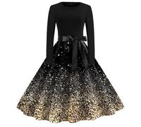 Vestito Natalizio Donna, Abito Natalizio Donna con Cintura Taglie Forti con Vintage Stampa in Cotone Elegante Abito da Festa per Feste di Fine Anno Abiti Natalizi Donna Vestito Abito Natalizio Donna