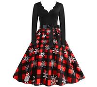 Vestito Natalizio Donna, Abito Natalizio Donna con Cintura Taglie Forti con Vintage Stampa in Cotone Elegante Abito da Festa per Feste di Fine Anno Abiti Natalizi Donna Vestito Abito Natalizio Donna