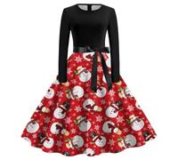 Vestito Natalizio Donna, Abito Natalizio Donna con Cintura Taglie Forti con Vintage Stampa in Cotone Elegante Abito da Festa per Feste di Fine Anno Abiti Natalizi Donna Vestito Abito Natalizio Donna