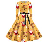 Vestito Natalizio Donna, Abito Natalizio Donna con Cintura Taglie Forti con Vintage Stampa in Cotone Elegante Abito da Festa per Feste di Fine Anno Abiti Natalizi Donna Vestito Abito Natalizio Donna