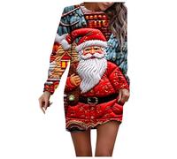 Vestito Natalizio Donna Invernale,Abito Donna Casual con Maniche Lunghe E Scollo Rotondo Tinta Unita per La Stagione Autunno Inverno