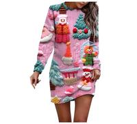 Vestito Natalizio Donna Invernale,Abito Donna Casual con Maniche Lunghe E Scollo Rotondo Tinta Unita per La Stagione Autunno Inverno