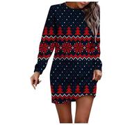 Vestito Natalizio Donna Invernale,Abito Donna Casual con Maniche Lunghe E Scollo Rotondo Tinta Unita per La Stagione Autunno Inverno