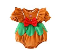 Vestito Natalizio Neonata Abito Natalizio per Bambina con Fiocco Set di Tutina Natalizi per Neonati Elegante Abito Principessa Manica Corta Baby My First Christmas Outfits (A01-Brown, 6-12 Months)