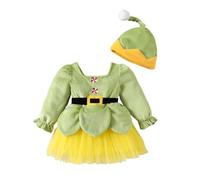 Vestito Natalizio Neonato - Vestito da Principessa in Pile con Maniche Lunghe e Cappello per Bambine in Rete Natalizia (Green 12-18 Months)
