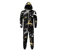 Vestito natalizio per genitore-figlio, con stampa a renna, pratica chiusura lampo con cappuccio, per una piacevole atmosfera di festa, Nero , XL