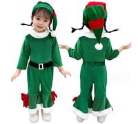 Vestito Natalizio per Neonata 3 Pezzi/Set Costume da Babbo Natale con Pantaloni Svasati a Maniche Lunghe e Cappello Costume da Babbo Natale da Elfo per Ragazze Altezza 47, 2 pollici, Decorazioni per l
