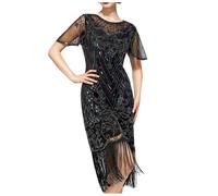 Vestito Paillettes Donna Anni 70 - Abiti Stile Flapper Abiti Anni '20 da Collo in Pizzo Grandi Abiti da Ruggenti Costumi Anni '20 con Maniche per Serate/Cocktail/Feste ad Harlem (Silver, XXXL)