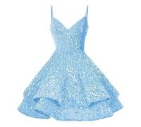 Vestito Paillettes Donna Anni 70 - Abito da Sera con Bretelle da, Abito con Paillettes, Abito da Banchetto in Tinta Unita, Piccolo Abito (Sky Blue, 6)