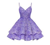 Vestito Paillettes Donna Elegante - da Sera con Bretelle da con Paillettes da Banchetto in Tinta Unita Piccolo (Light Purple 4)