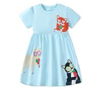 Vestito pasquale a maniche corte per bambina, in cotone, casual, Jerey, con applique, Celeste., 1-2 Anni
