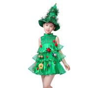 Vestito per albero di Natale per bambini, costume da bambino, albero di Natale, abito senza maniche, verde cosplay per bambine | Vestito da vestito da cosplay di Natale per ragazze, vestito da