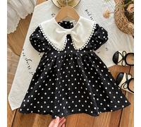 Vestito per bambine con colletto alla Peter Pan, decoro in tartan e floreale, stile carino per l'estate 6-9M,9-12M,12-18M,18-24M,2-3YBlocchi di colore,GeometricoOrganza