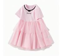 Vestito per bambine in rete, asciugatura rapida, per l'estate 2025 7Y,5Y,9-12M,18-24M,3-4YLettere,Colore unicoMiscele di cotone