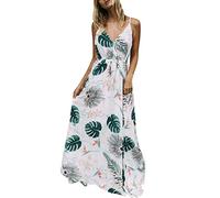 Vestito per l'allattamento al seno da donna senza maniche bretelle con stampa a foglie Abito gravidanza Prendisole maternità vestiti autunnali, bianco, S