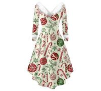 Vestito per Natale Donna - Abito da Festa con Colletto a Maniche Lunghe Elegante e Fluido per Incontri Informali e celebrazioni Festive Perfetto per Mostrare Stile e Comfort in Ogni Occasione