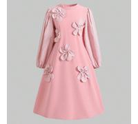 Vestito per ragazze pre-adolescenti con colletto piccolo, maniche lunghe, patchwork floreale, linea ad A, per il ritorno a scuola, outfit autunno/inverno 7Y,8Y,9Y,10Y,11Y,12Y,13YquadriTessuto