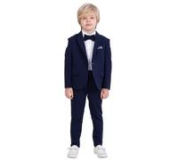 Vestito per ragazzi | Set da 5 pezzi camicia, pantaloni, gilet, giacca e papillon | Abbigliamento formale e per feste per ragazzi di età compresa tra 1 e 13 anni, Blu Navy II, 6-7 Anni