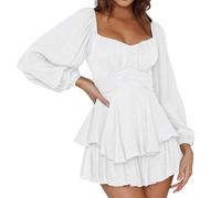 Vestito Pirata Donna Bianco Costume Rinascimentale Vestito Medievale Senza Spalline Manica Lunga Abiti da Donna Tinta Unita al Ginocchio Vestiti Donna Pirata con Cinturini in Vita per Feste Carnevale