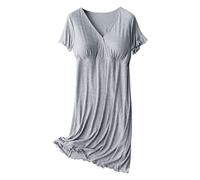 Vestito premaman a maniche corte per allattamento al seno senza usura reggiseno uscire post-partum allattamento al seno estivo abito premaman pancia per le donne, Grigio, L