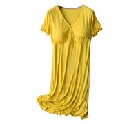 Vestito premaman a maniche corte per allattamento al seno senza usura reggiseno uscire post-partum allattamento al seno estivo abito premaman pancia per le donne, Giallo, 3XL