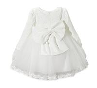 Vestito Principessa Bambine Abiti Per Cerimonia Matrimonio Damigella Bimba Maniche Lunghe Pizzo Bowknot Filati Netti Elegant Comunione Festival Partito Vestiti Bianco/150cm