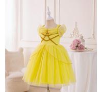 Vestito principessa giallo in tulle floreale puffo per ragazze giovani per feste di compleanno, matrimoni, vacanze o performance, abito formale ed elegante 6Y,7Y,3Y,4Y,5YColore unicoTessuto in tulle