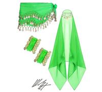 Vestito professionale per danza del ventre con sciarpa all'anca, sciarpa per la testa, polso e forcina per capelli, da donna, abbigliamento per danza del ventre, Verde frutta, Taglia unica