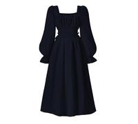 Vestito Ragazza Elegante Abito da Festa con Scollo Quadrato alla Francese E Maniche A Sbuffo Abito Svasato Che Definisce La Vita per Occasioni Formali Ed Eventi Speciali Stagione (Navy 9-10 Years)