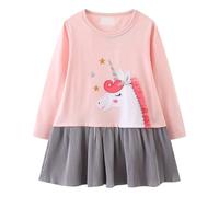 Vestito Ragazza | Vestito T-Shirt in Cotone a Maniche Lunghe Ragazza, Unicorno_rosa chiaro, 3-4 Anni