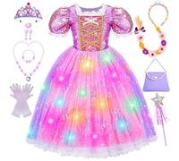 Vestito Raperonzolo Bambina 3 4 5 6 Anni, Raperonzolo Vestito Carnevale Bambina Compleanno Regalo Bambina 3 4 5 6 Anni Ragazza Principessa Vestito Costume con Corona Collana Halloween Natale Cosplay