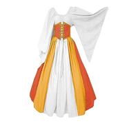 Vestito Rinascente per Donna - Verde Costume Medievale Donna Stile Retrò Gotico Vestito Vittoriano Abiti Cosplay Dress Vintage Donne per Carnevale Halloween Festa, giallo, L