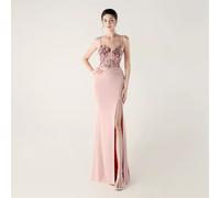 Vestito Rosa Cipria Con Corsetto Ricamato Elegante Da Cerimonia CF50202