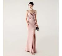 Vestito Rosa Cipria Con Ricami Romantici E Spacco Per Eventi Eleganti CF50177