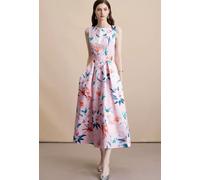 Vestito Rosa Cipria Floreale Midi Elegante Vita Alta Romantico Cerimonia CF54102