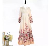 Vestito Rosa Cipria Lungo Floreale Elegante Con Gonna Ampia Cerimonia CF59668