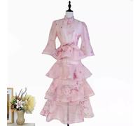 Vestito Rosa Lungo A Balze Con Fiocco Elegante Per Cerimonia CF51078