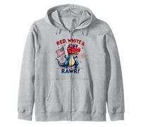 Vestito rosso bianco e Rawr carino dinosauro bandiera USA 4 luglio Felpa con Cappuccio