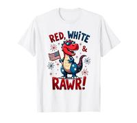 Vestito rosso bianco e Rawr carino dinosauro bandiera USA 4 luglio Maglietta