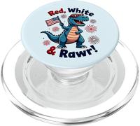 Vestito rosso bianco e Rawr carino dinosauro bandiera USA 4 luglio PopSockets PopGrip per MagSafe