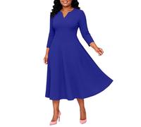 Vestito Rosso Discoteca Abito Midi da Donna, Modello a Trapezio Svasato, Maniche a 3/4, Scollo a V, Abito da Cerimonia/con Sacca Porta Toga (Blue, XXXL)