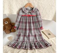 Vestito scozzese natalizio per ragazze, in morbido e confortevole tessuto jacquard, stile britannico classico, con colletto Peter Pan carino, maniche a sbuffo, orlo arricciato, fiocco decorativo, vest