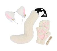 Vestito Scream Adulto Fascia per orecchie da gatto Cosplay con graziosi guanti e coda da gatto per feste in maschera K-on Cosplay Costume Uniforme Scolastica Vestito Cameriera(White,One Size)