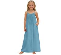 Vestito Senza Maniche Ampio e Tascabile per Bambine Abbigliamento da Gioco e Casual per la casa Ideale per Le Stagioni Primaverili estive (Sky Blue, 5-6 Years)