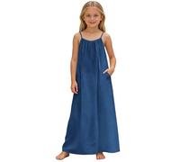 Vestito Senza Maniche Ampio e Tascabile per Bambine Abbigliamento da Gioco e Casual per la casa Ideale per Le Stagioni Primaverili estive (Navy, 5-6 Years)