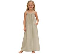 Vestito Senza Maniche Ampio e Tascabile per Bambine Abbigliamento da Gioco e Casual per la casa Ideale per Le Stagioni Primaverili estive (Beige, 11-12 Years)
